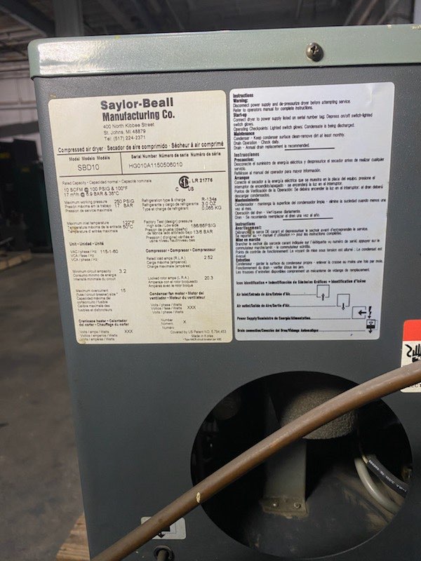 2HP  Saylor-Beall  Model CD-PL-720-80 Air Compressor